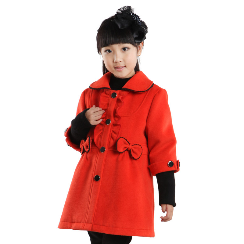 Female winter child clothing child medium-long woolen outerwear overcoat princess clothes trench