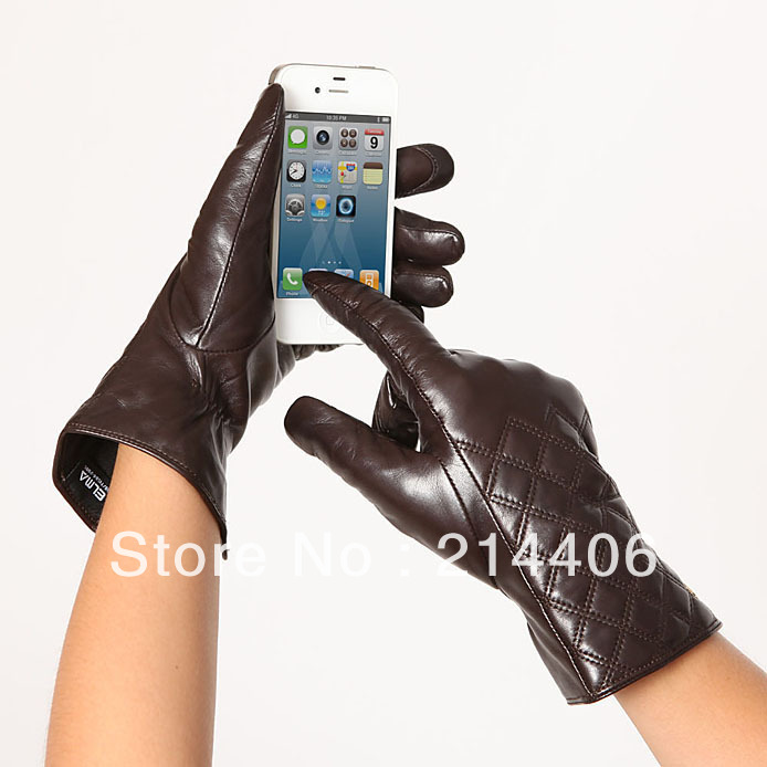 female winter warm sheepskin leather igloves for iphone and dress polyester linen with luxury brand