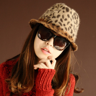 Female woolen hat women's leopard print fedoras autumn and winter women's fashion winter