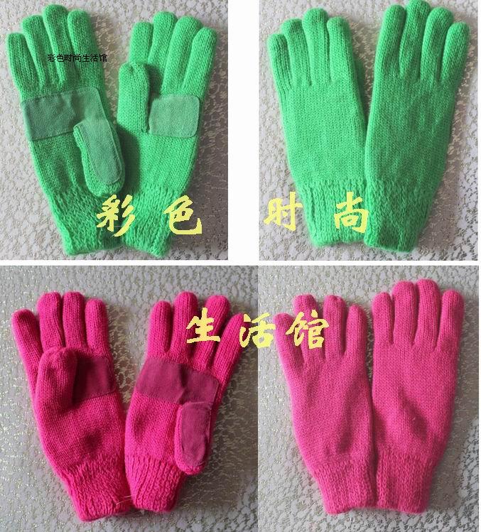Female yarn thickening napping thermal candy color ride gloves slip-resistant hudian leather
