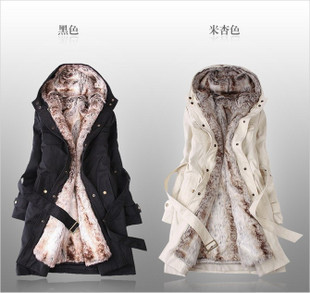 Ffree ship 2012 winter thermal outerwear wool liner thickening overcoat wadded jacket.Faux fur lining winter warm long coat