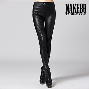 FINE RECOMMENDED Fashion cross leather nakebu fashion all-match elastic slim leather legging new arrival