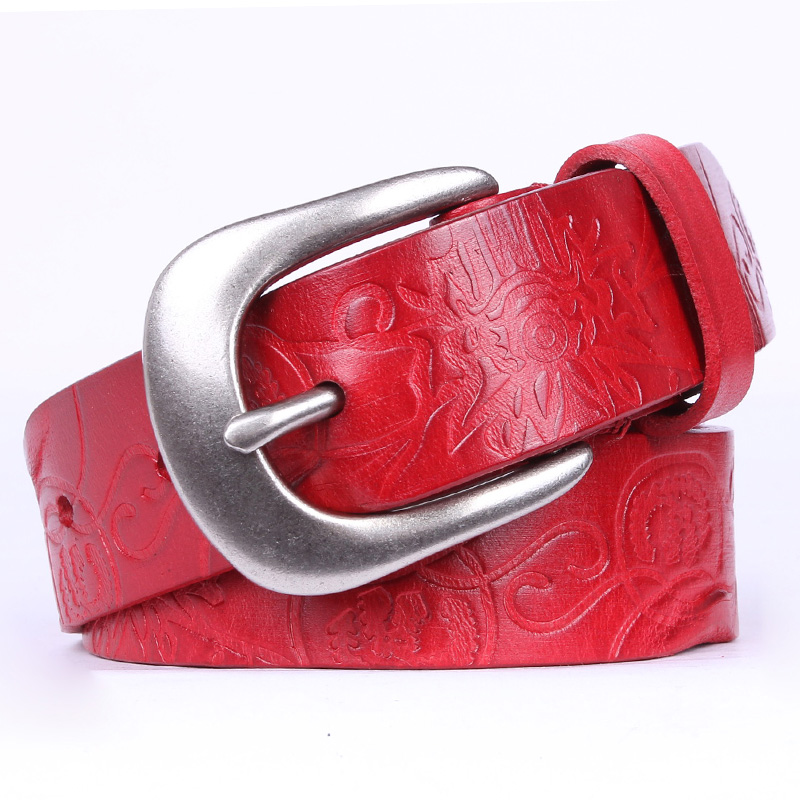 First layer of cowhide belt women's strap Women genuine leather fashion all-match decoration jeans belt red