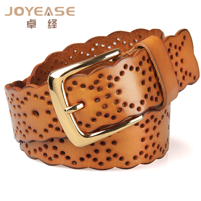 First layer of cowhide cutout gold pin buckle women's strap genuine leather