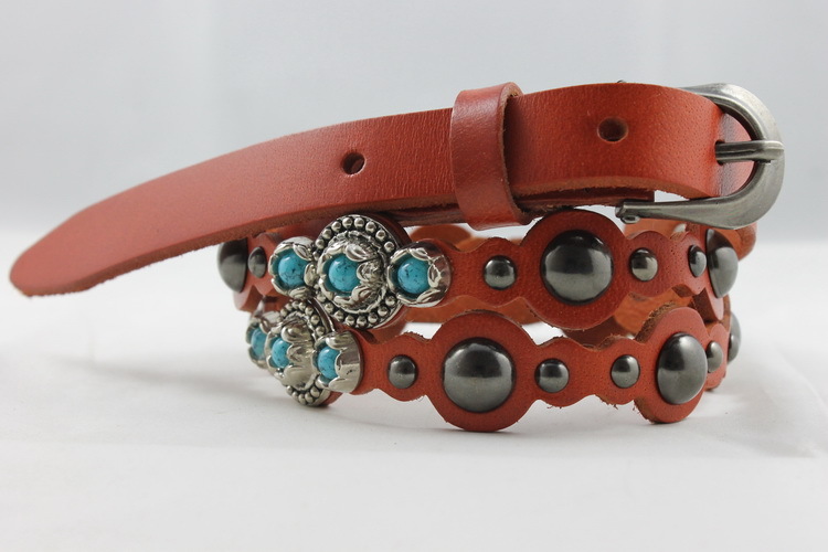 First layer of cowhide - eye inlaying women's genuine leather strap bohemia national trend decoration belt