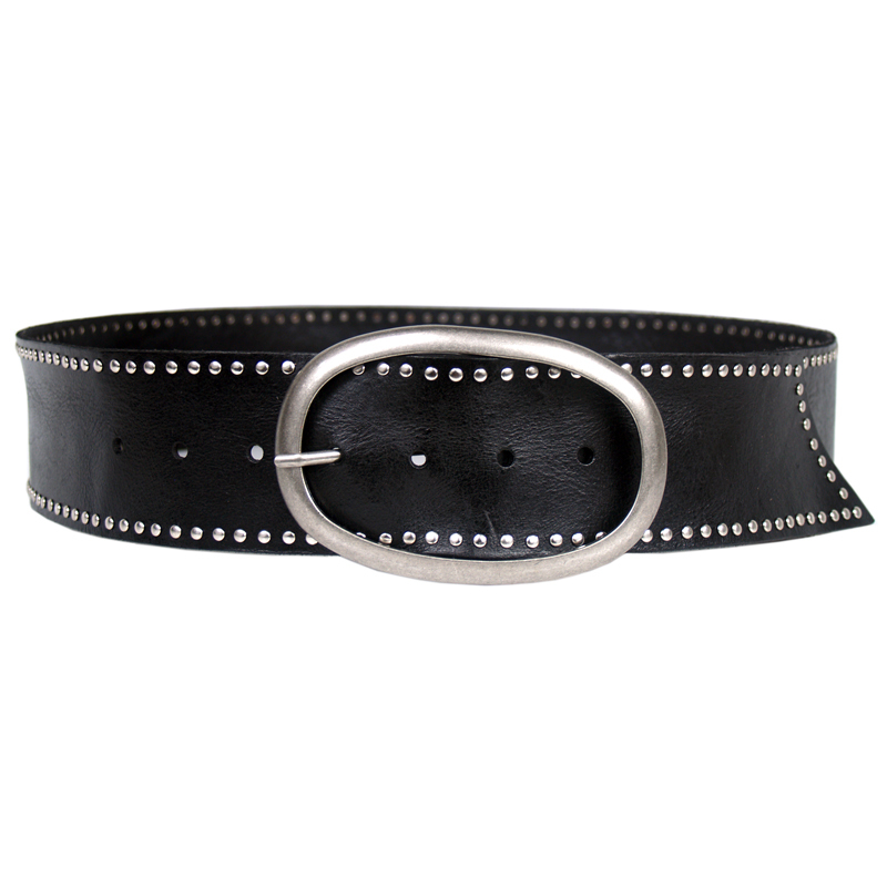 First Layer Of Cowhide Genuine Leather Belt Rivet Decoration Belt Cummerbund Women's Wide Belt