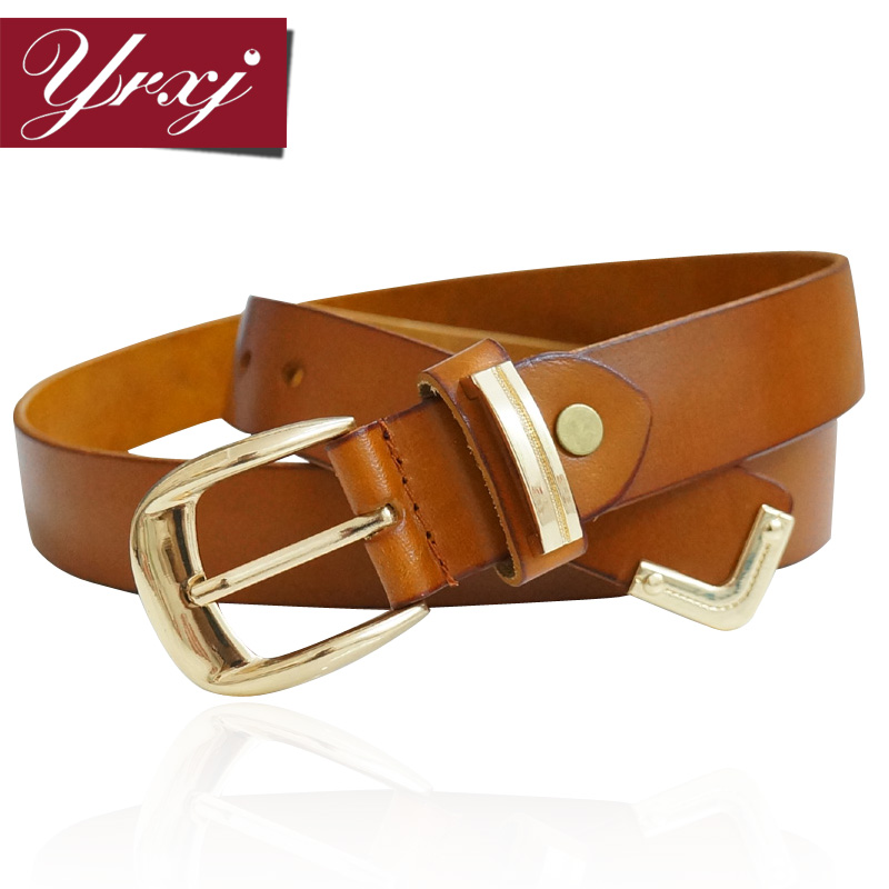 First layer of cowhide glossy gold pin buckle women's waist of trousers belt fashion all-match genuine leather strap bj070