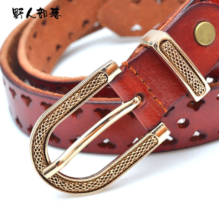 First layer of cowhide heart cutout vintage buckle women's genuine leather candy strap belt 5906