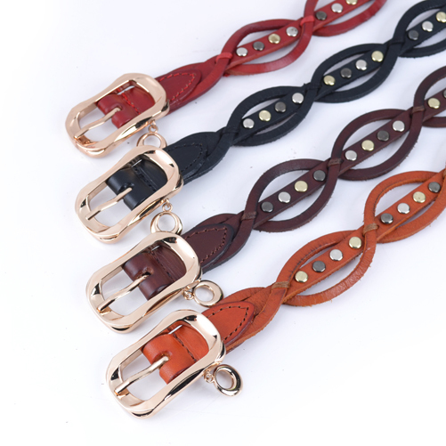 First layer of cowhide knitted belt circle pendant genuine leather strap women's decoration belt 5690