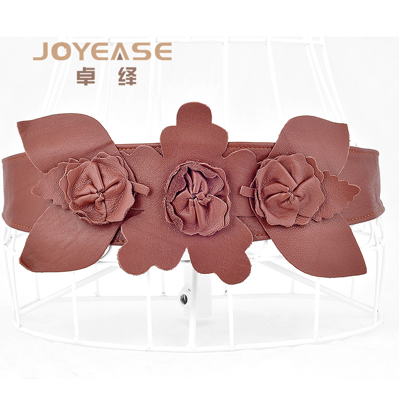First layer of cowhide romantic flower women's cummerbund women's decoration genuine leather belt strap
