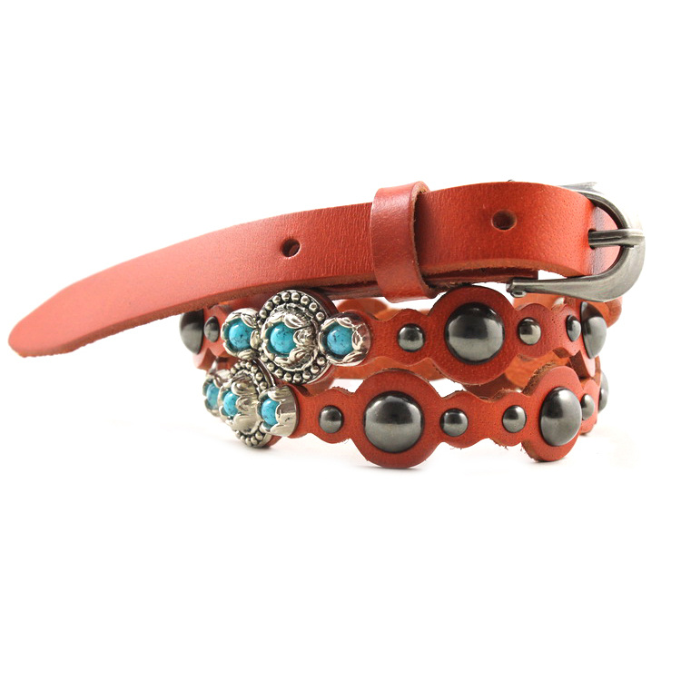 First layer of cowhide strap female genuine leather decoration belt women's bohemia - eye inlaying genuine leather belly chain