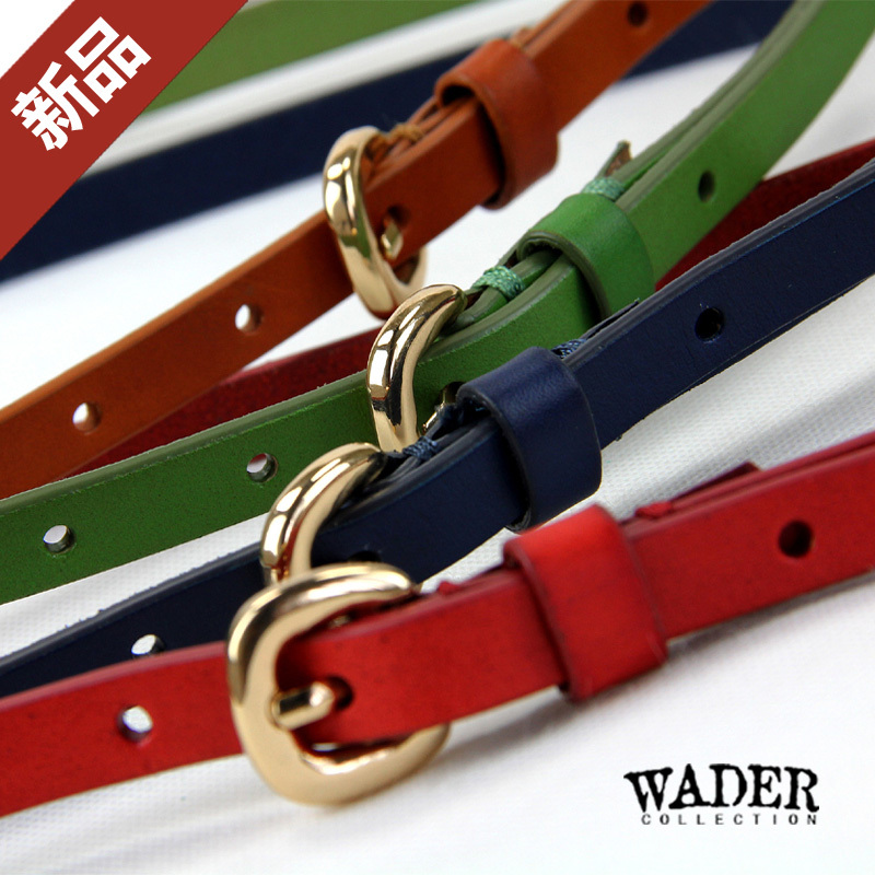 First layer of cowhide strap women's genuine leather thin belt female red blue green candy color sweet