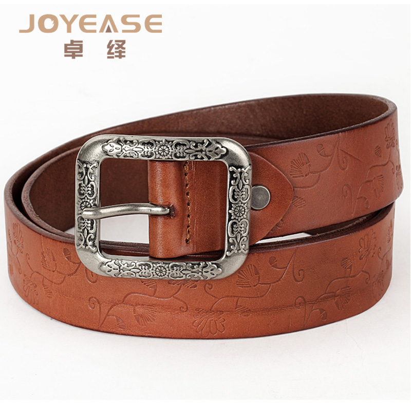 First layer of cowhide vintage carved metal genuine leather belt daisy decorative pattern fashionable casual all-match strap