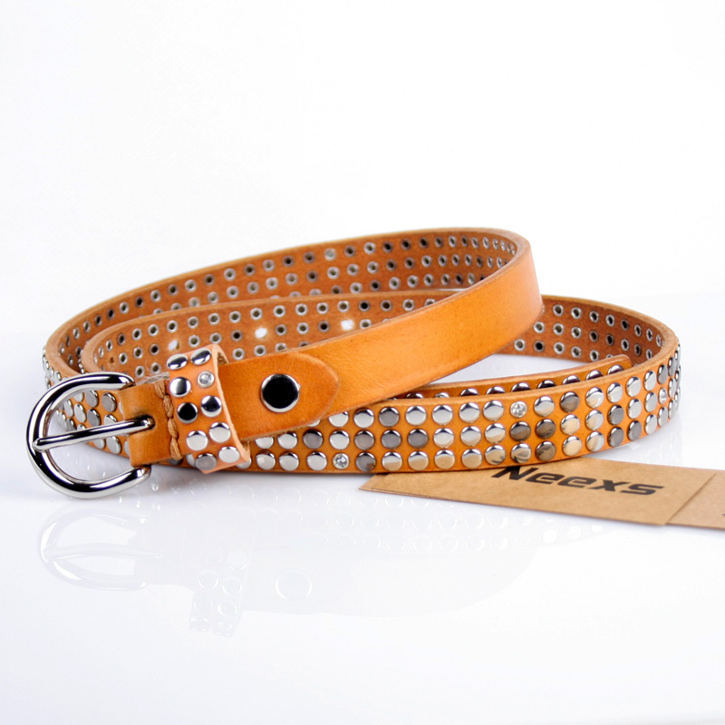 First layer of cowhide women's rhinestone belt rivet belt women's strap women's genuine leather belt