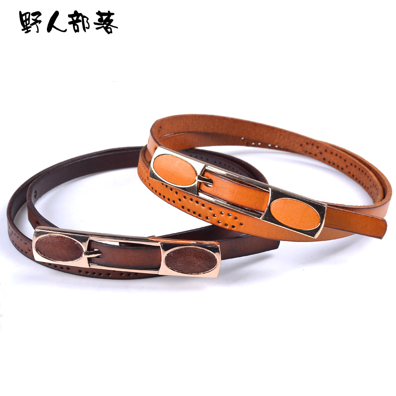 First layer of cowhide women's thin all-match belt decoration genuine leather strap cutout Women 7111 buckle