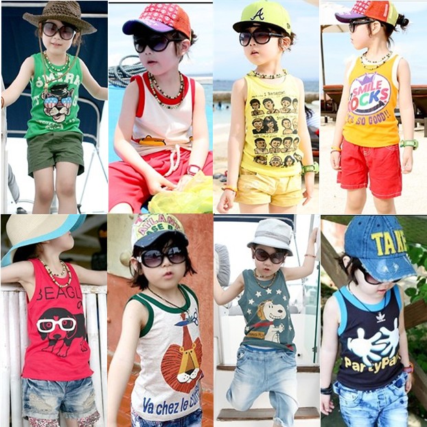 First Quality Male child girls summer clothing 2013 baby child T-shirt sleeveless t-shirt vest