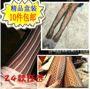 Fishnet sexy stockings retro striped socks lace jacquard pantyhose free shipping