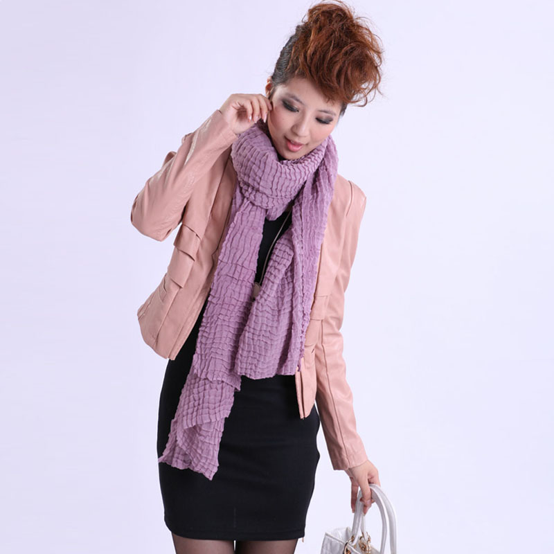 Fitow 2013 spring o-neck pleated scarf design leather short slim clothing female outerwear e1192