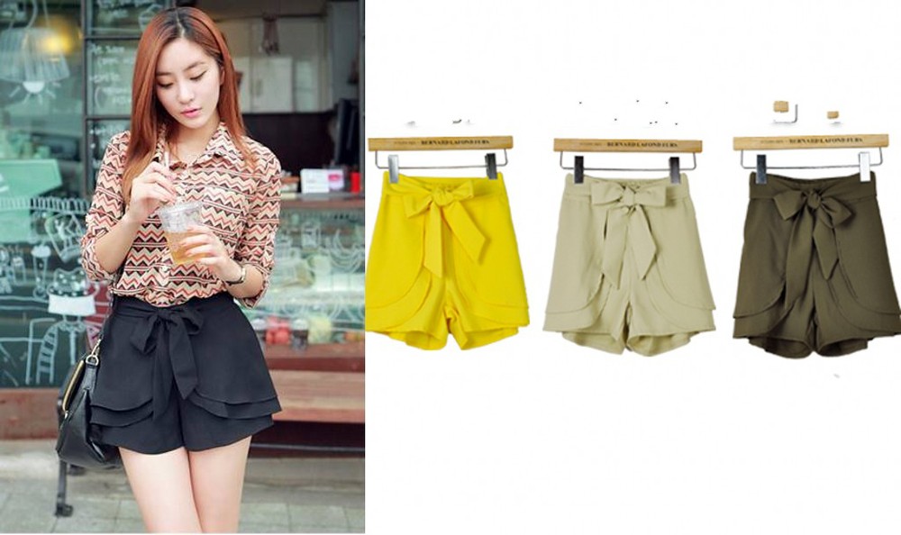 Five Candy Color 2013 Summer Fashion Women Elastic Waist Shorts Hot Short Beach Pants With Belt Freeshipping