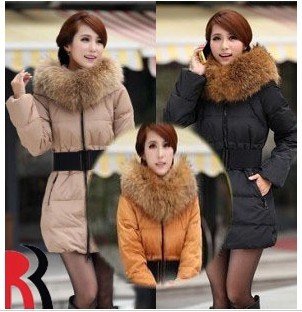 Five Colors 2012 New Women /Lady Manufactory Supply Winter Long Windproof Down Jaket Coat Plus Large Fur Collar PARKA S-XXXL