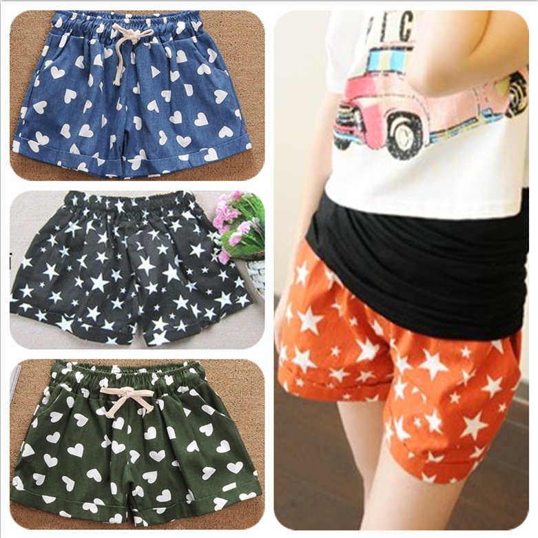 Five-pointed star love heart candy color plus size elastic waist strap shorts pants