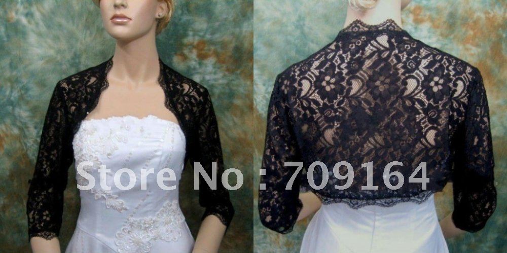 FJ04 Custom Long Sleeve Black Lace Bridal Wedding Jacket