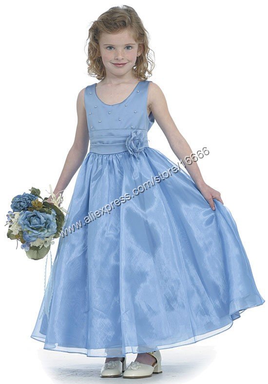 FL045 2011 Fashion Style A-line Blue Kids Communion Dress Gown