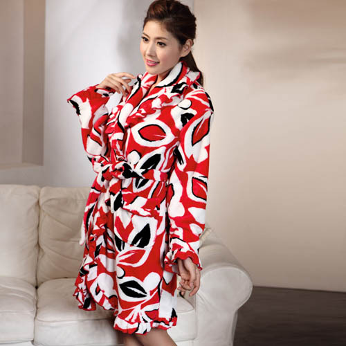 Flannel coral fleece robe bathrobes autumn and winter women's obscenely thick