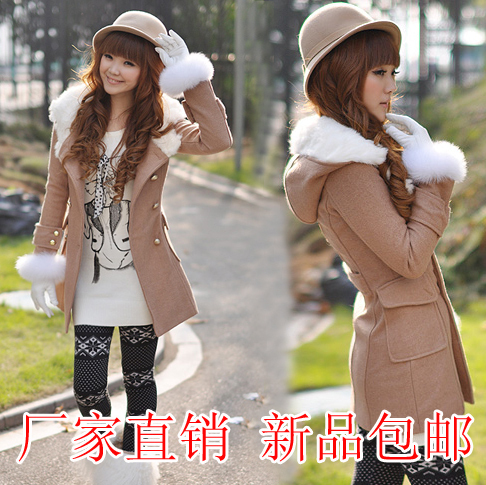 Flash hat double gold buckle medium-long trench outerwear free shipping
