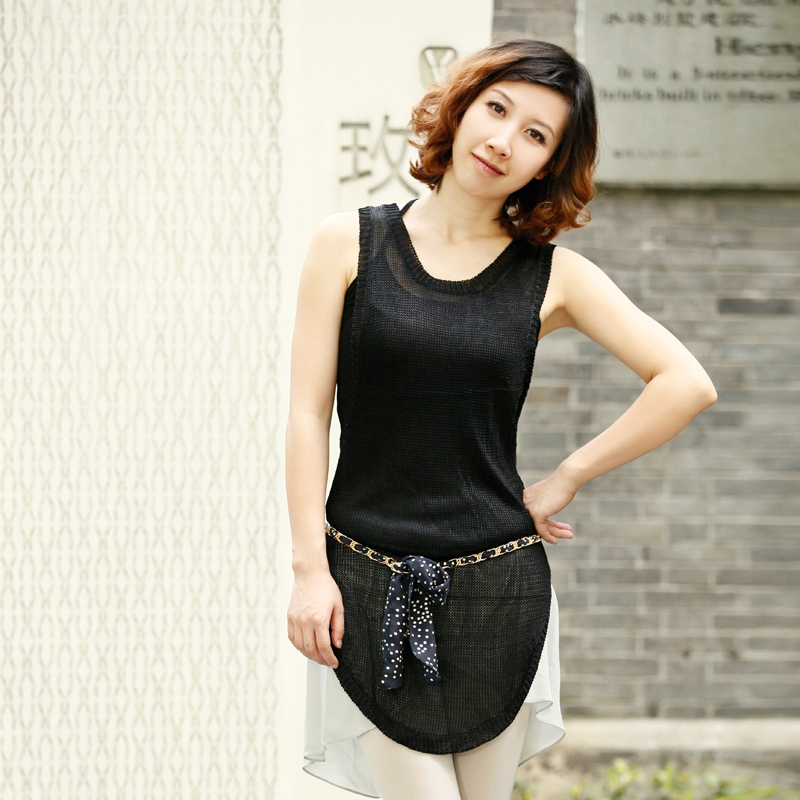 Flash light sleeveless sweater long vest fashion Women t-shirt pullover shirt 4