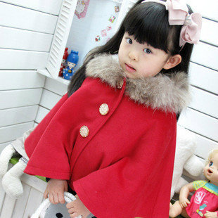 Flavor new arrival children's clothing 2012 winter female child fur collar thickening woolen cloak cape outerwear