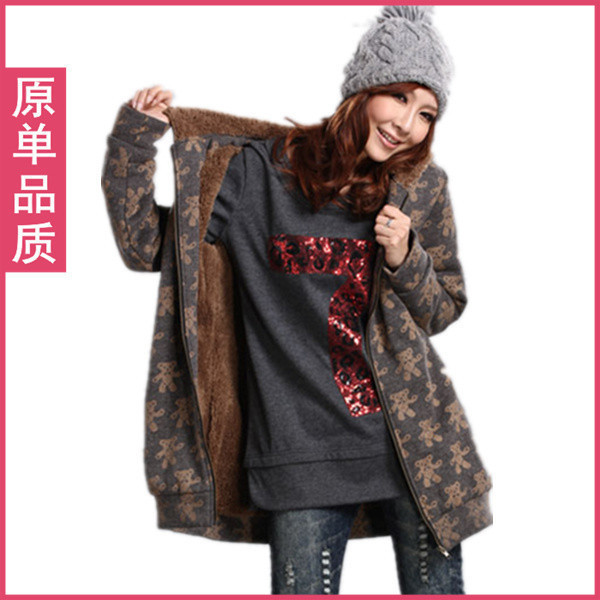 Fleece thermal maternity clothing winter maternity sweatshirt plus size wadded jacket cotton-padded jacket fleece thickening