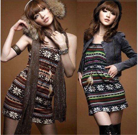 Fleece winter Tube Top Dress color sub-national style sweater dress