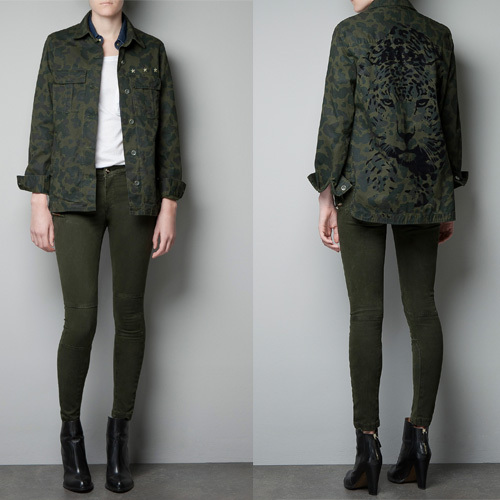 Flocked Leopard Pattern Camo Army Jacket Blouse Top Outerwear 3806