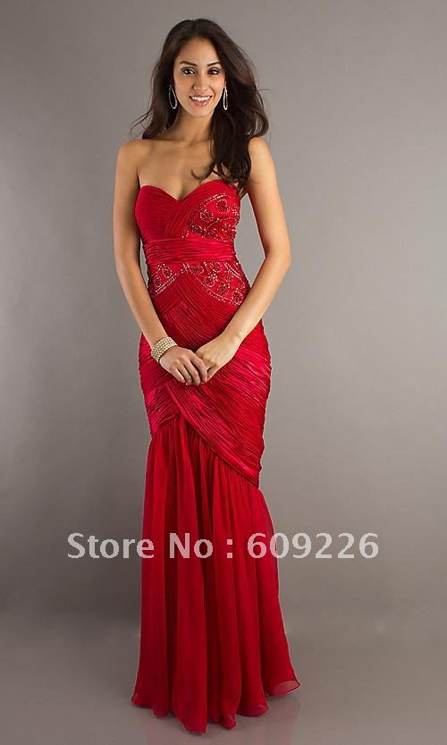Floor Length Sheath Sweetheart Neckline Red Chiffon Celebrity Dresses 2012 with ruched bodice andSequin Detail