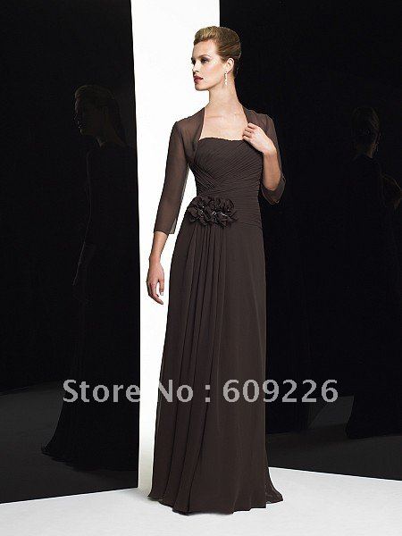 Floor Length Softly Sweetheart Chiffon A-line Celebrity Red Carpet Dress 2012 with Buttons Down Back Bodice , 3 Flowers at Side