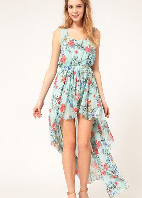 FLORAL CHIFFON VEST DRESS WITH ASYMMETRIC HEM sleeveless vest dress 0096