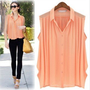 Florescent Color Blouse Chiffon Casual shirts Sleeveless Tank Women's T-shirts Ladies' Brand Blouse Gathers Colorful Fashion Top