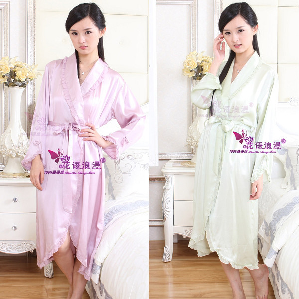 Florid romantic pure silk sleepwear female mulberry silk robe bathrobes n000 separate