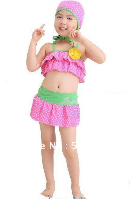 Flower 3 pieces girls swimwear, kids swimwear,girls Bikini with cap 4sets/lot Free shipping