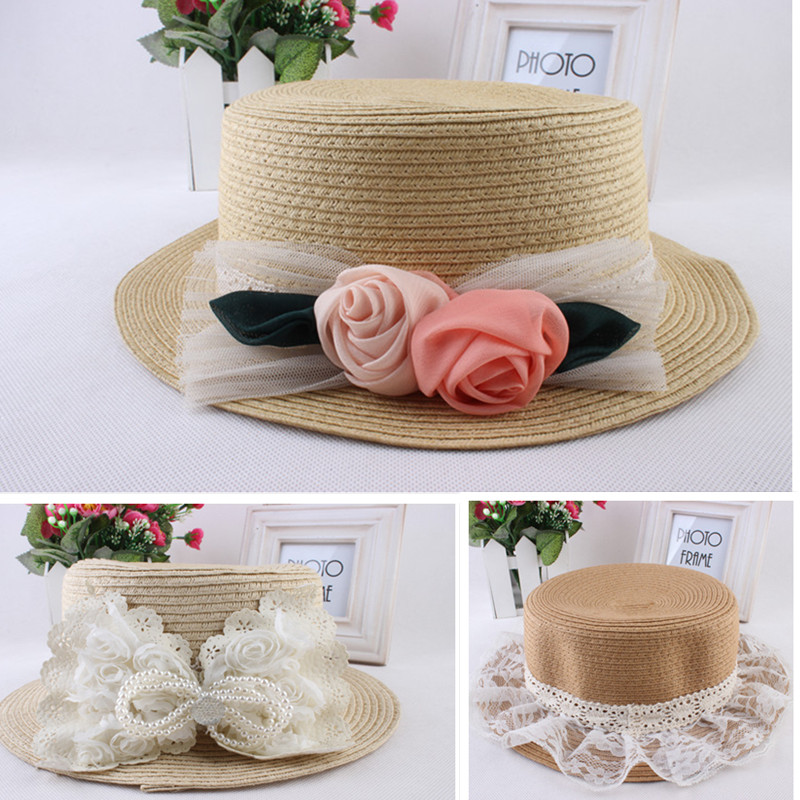Flower bow lace decoration hat for women summer flat small fedoras summer sunbonnet cap free shipping