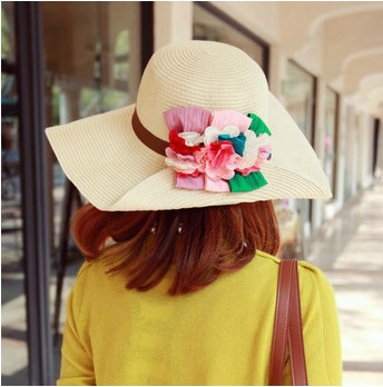 Flower bow roll up hem big along the cap beach cap strawhat sun-shading hat female