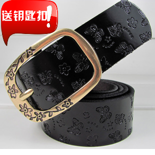 flower butterfly buckle genuine leather belt  pin buckle strap women's genuine leather strap