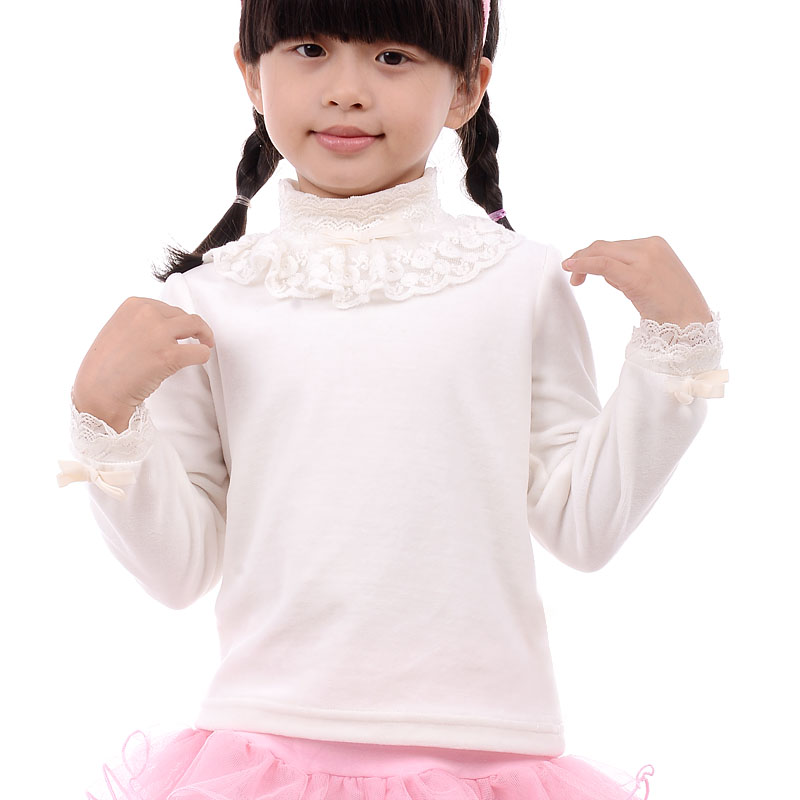Flower children's clothing autumn child long-sleeve lace decoration basic shirt female child bow turtleneck basic shirt
