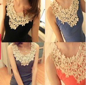 Flower cutout lace crotch laciness vest thread cotton basic spaghetti strap vest women's