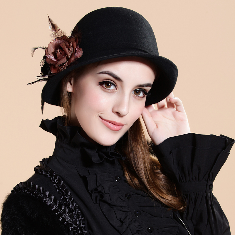 Flower fashion vintage dome fedoras bucket hats spring and autumn winter woolen hat female hat female