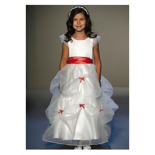 flower girl dress Bubble skirt  sashes ruffles lovely  white shoulders floor-length