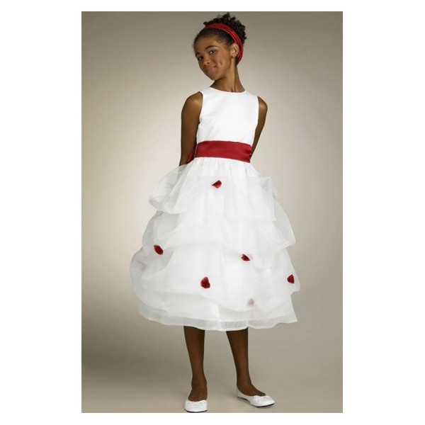flower girl dress Bubble skirt  sashes ruffles lovely  white shoulders knee-length