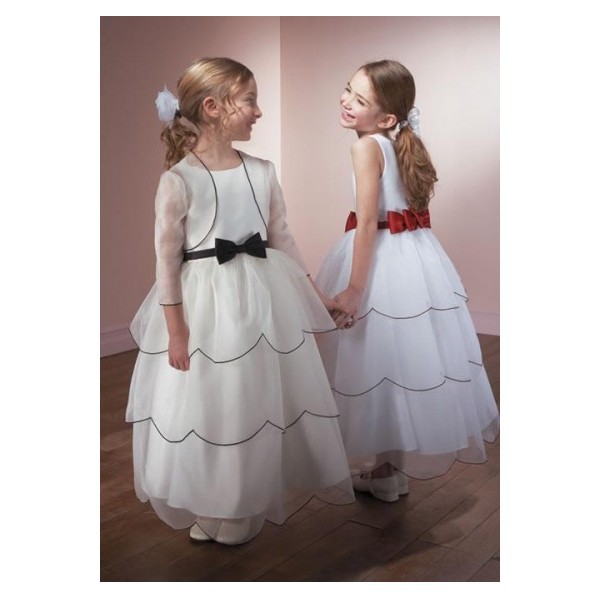 flower girl dress glamorous tiered bow  white shoulders ankle-length