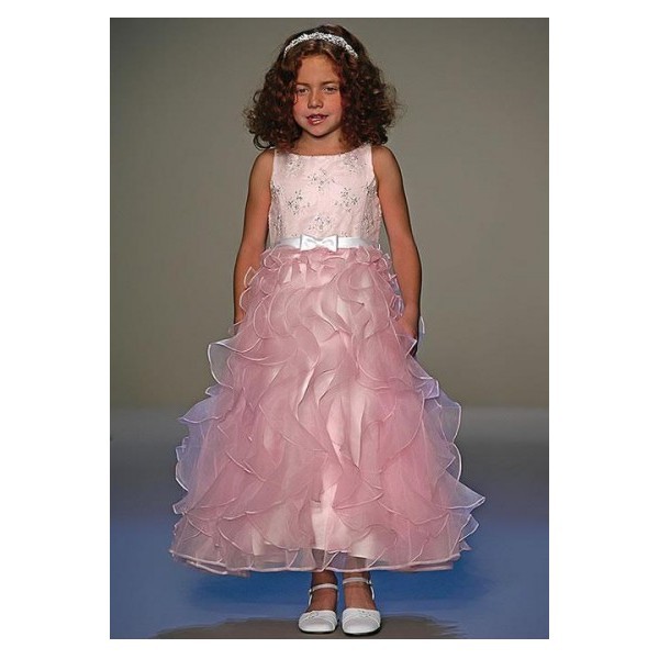 flower girl dress tassel skirt  beaded sashes bow ruffles lovely  pink shoulders floor-length